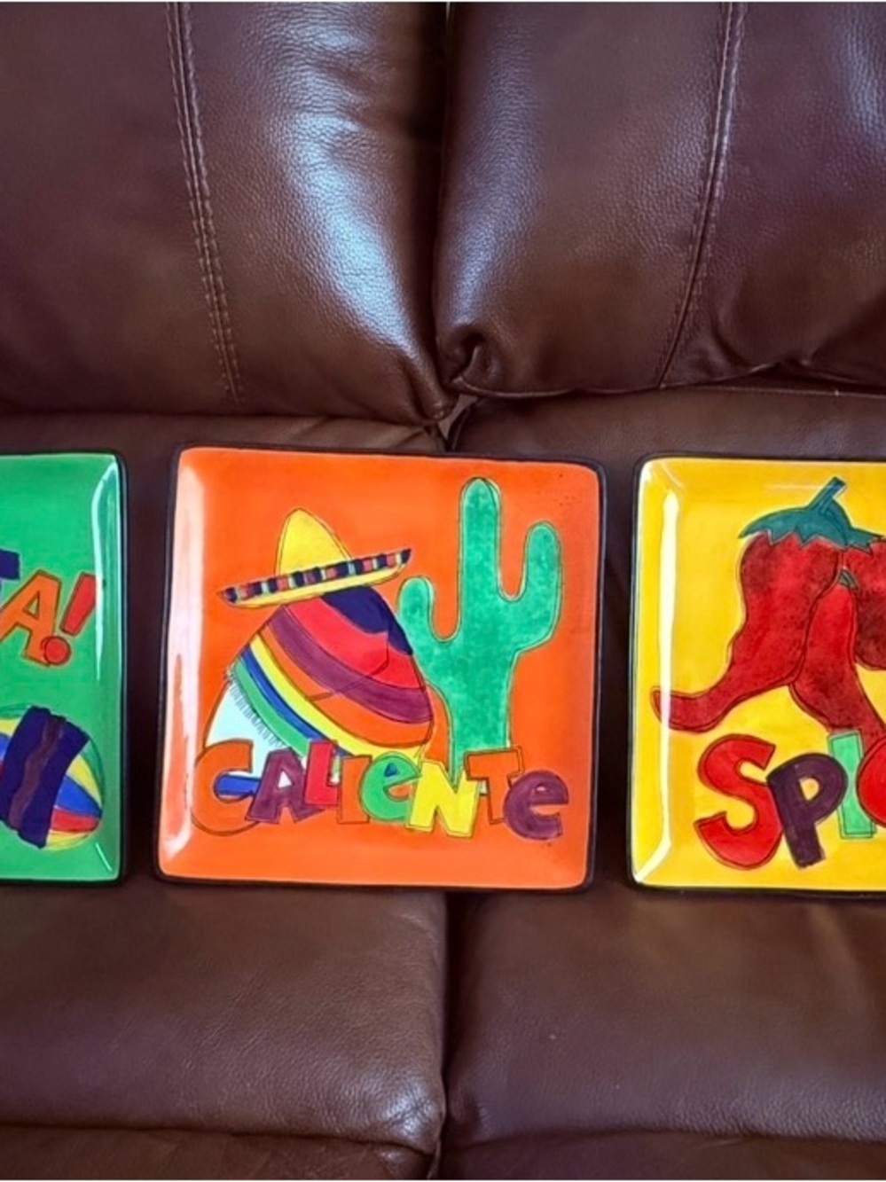 Certified International White Square Ceramic Plates w/ Multicolor Paintings